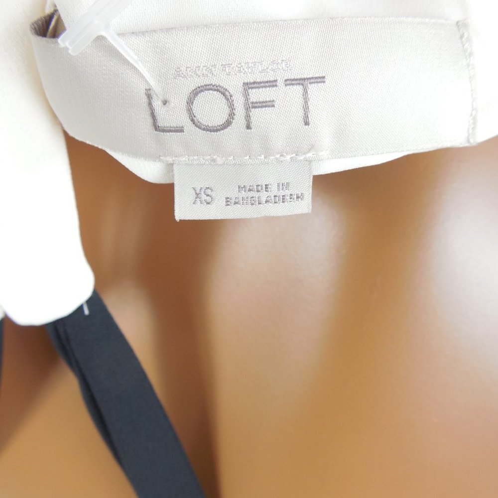 ANN TAYLOR LOFT Top XS Ivory Halter Blouse Black Tie Sleeveless Ruffle Trim - Picture 7 of 9